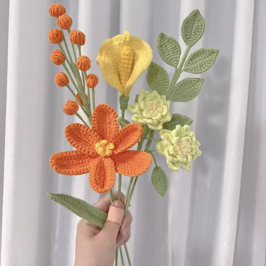 Crochet Flower Bouquet Handmade Crochet Flowers Gifts Rose Sunflower Tulip Peony for Mothers Day Weddings Home Decor